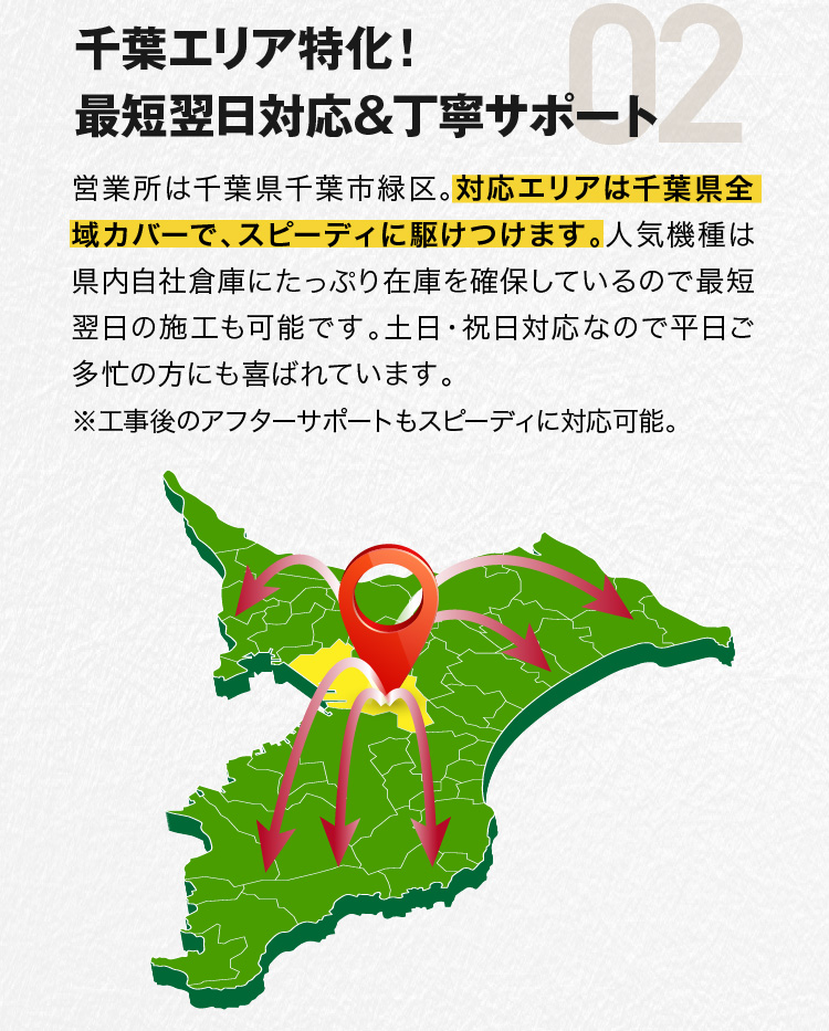 02.千葉エリア特化！最短翌日対応＆丁寧サポート
